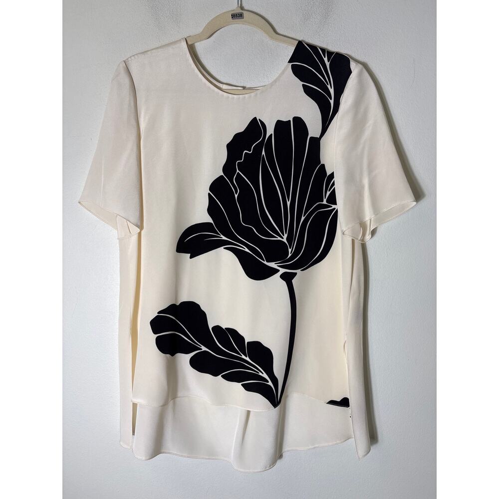 Adam Lippes Cream and Black Silk Half Sleeve Tunic sz 12